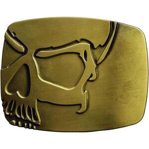 🆕Men's Gold Antique Brass Skull Western  Country Rodeo Metal Belt Buckle